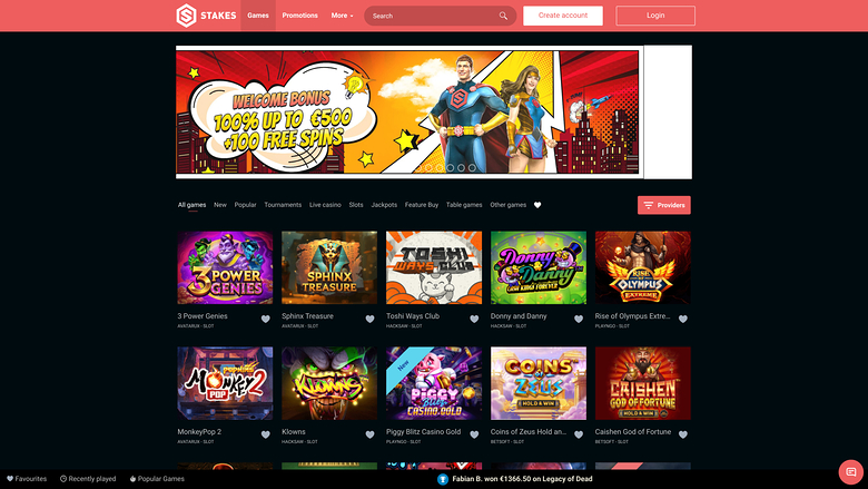 Stakes Casino — Games lobby
