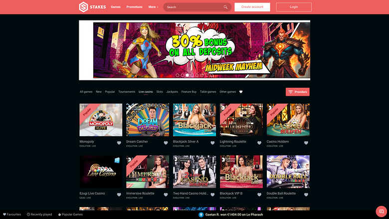 Stakes Casino — Live dealer lobby