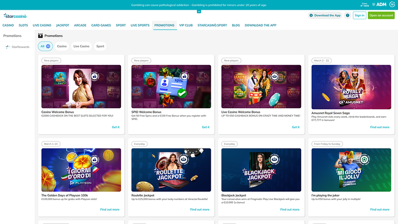 Star Casino — Promotions page