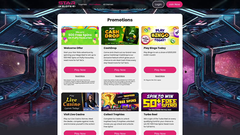 Star Slots — Promotions page