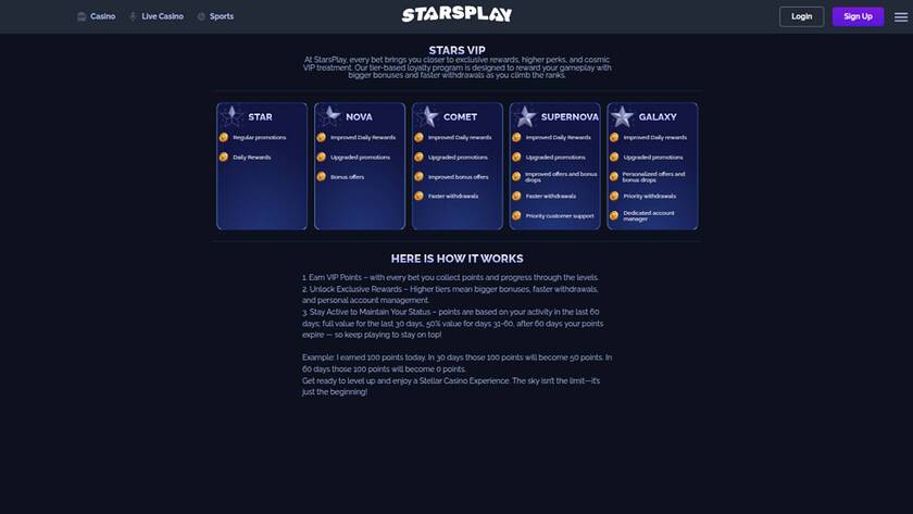 StarsPlay Casino — VIP section