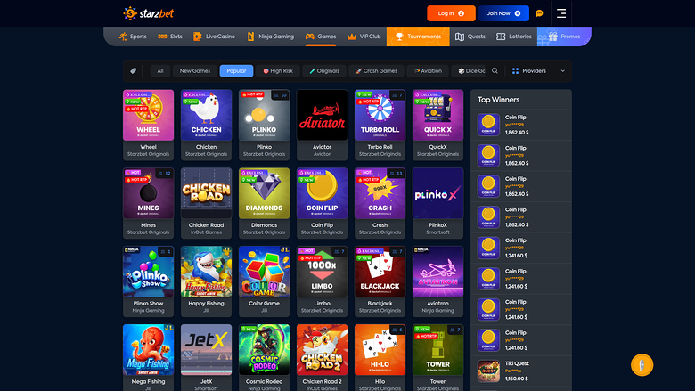 Starzbet Casino — Games lobby