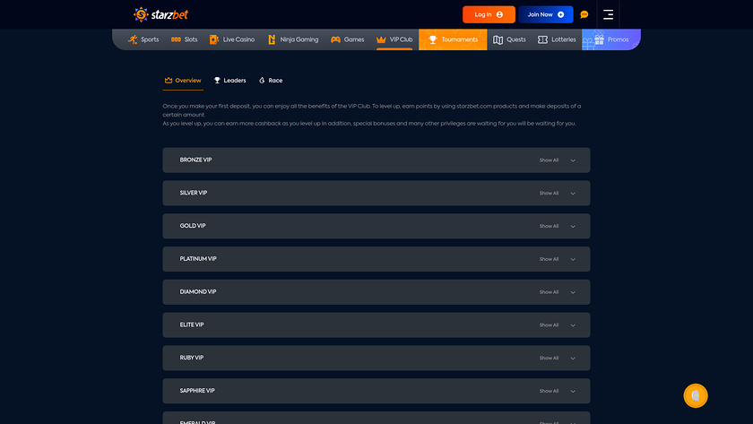Starzbet Casino — VIP section