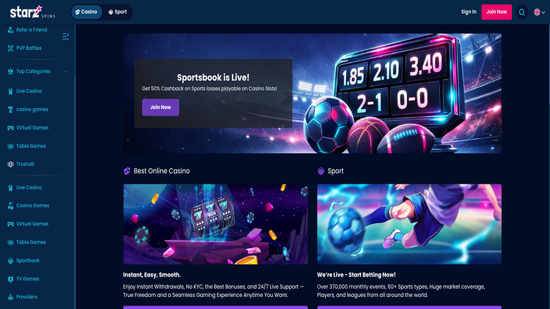 StarzSpins Casino — Homepage