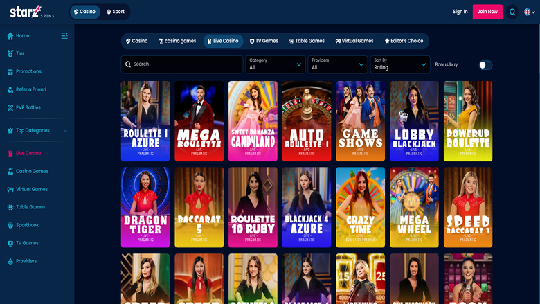 StarzSpins Casino — Livedealer