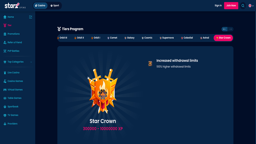 StarzSpins Casino — VIP section