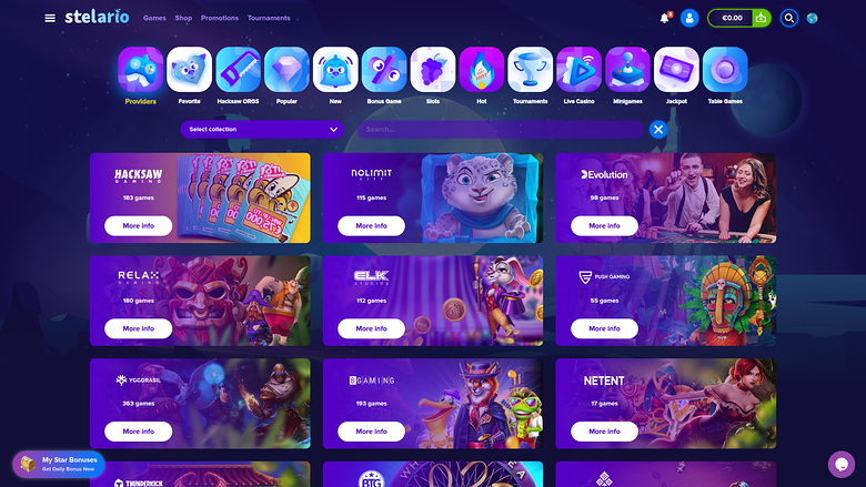 Stelario Casino — Game providers