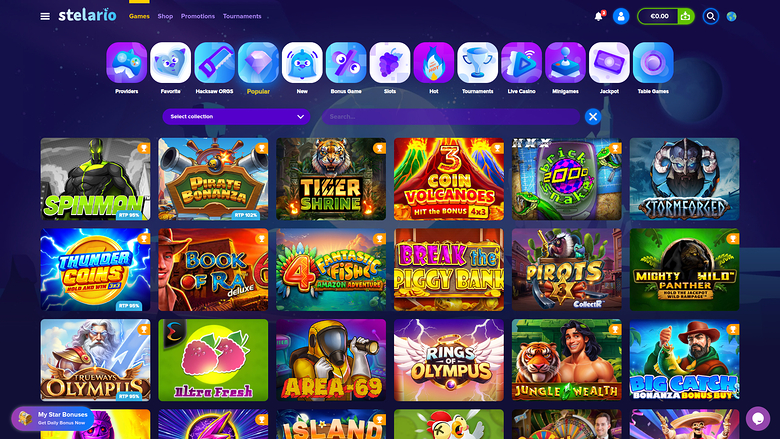 Stelario Casino — Games lobby