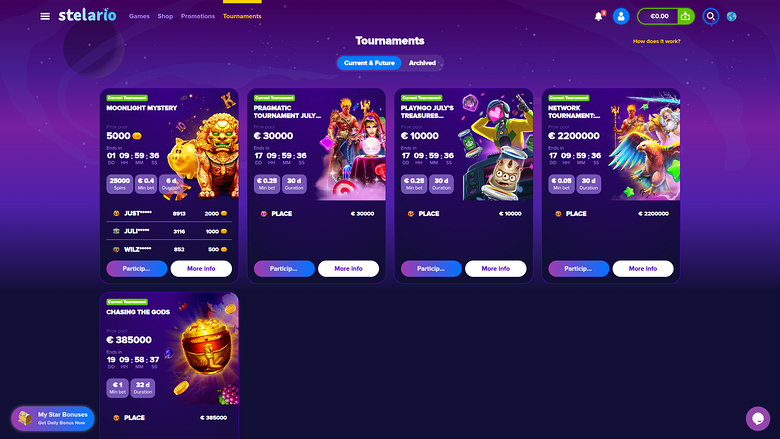 Stelario Casino — Tounaments