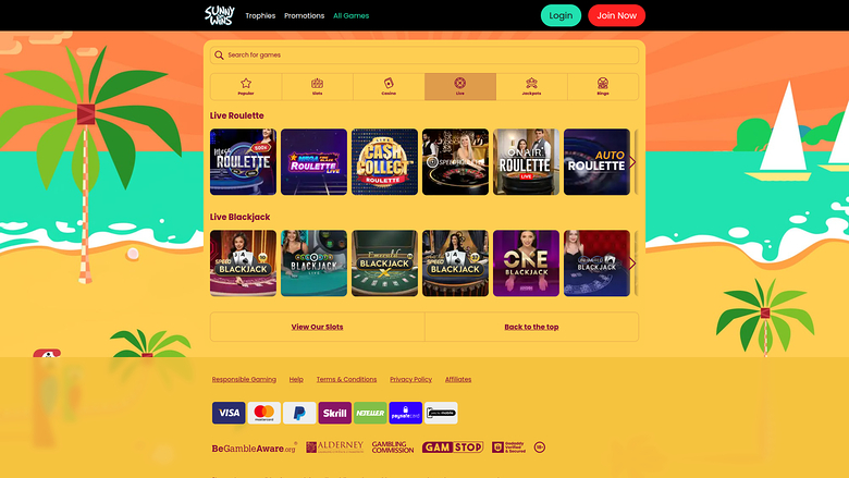 Sunny Wins — Live dealer lobby