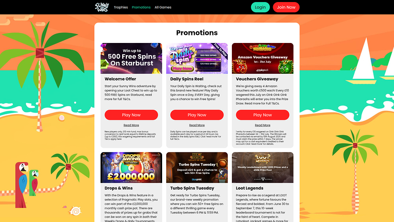 Sunny Wins — Promotions page