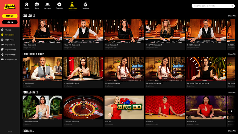 SuperCasino — Live dealer lobby