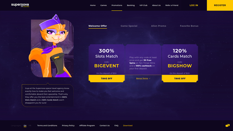 Supernova Casino — Promotions page