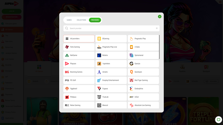 SupraPlay Casino — Games by studio