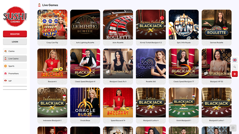 Sushi Casino — Live dealer lobby
