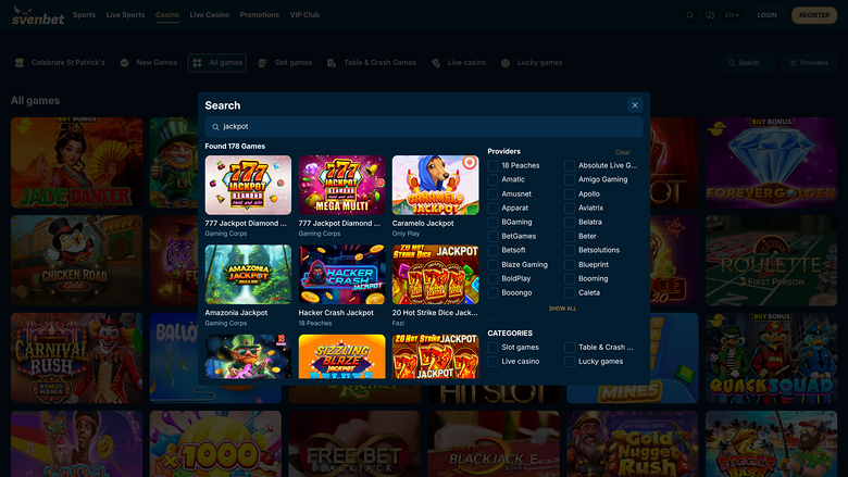 Svenbet Casino — Jackpot games