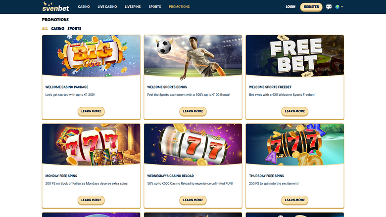 Svenbet Casino — Promotions page