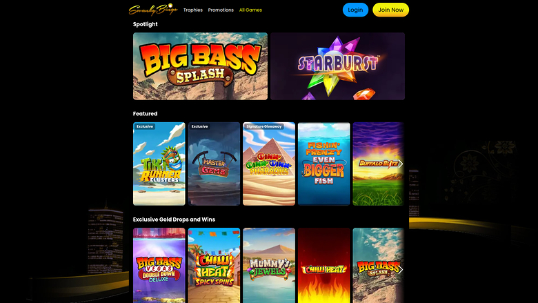 Swanky Bingo — Games lobby