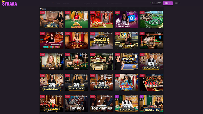 Sykaaa — Live dealer lobby