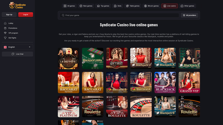 Syndicate Casino — Live dealer lobby