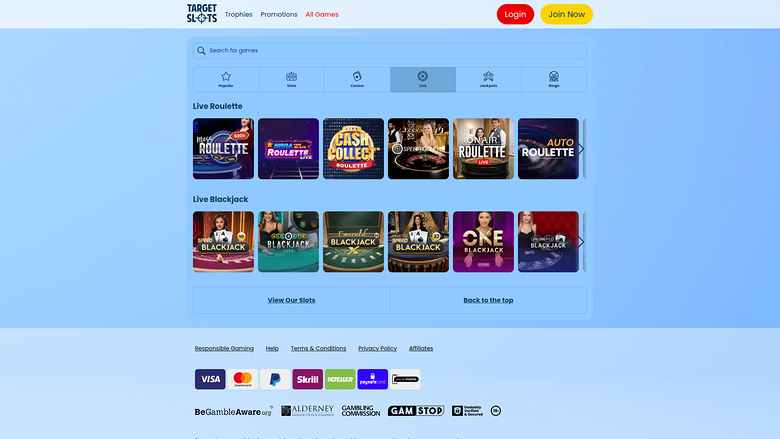 Target Slots — Live dealer lobby