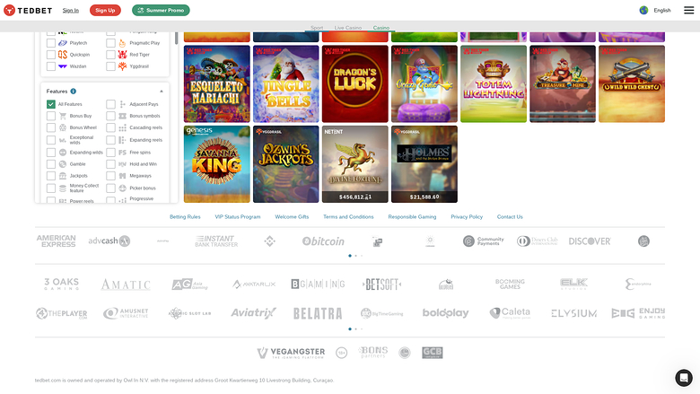 TedBet Casino — Games by studio