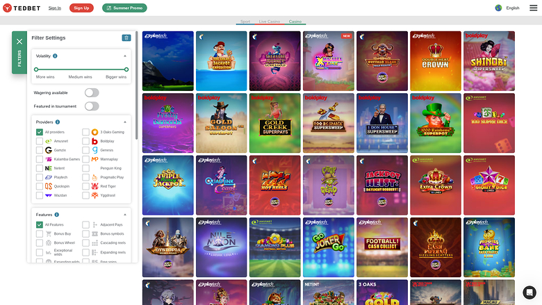 TedBet Casino — Jackpot games