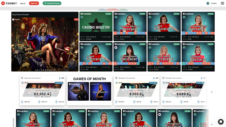 TedBet Casino — Live dealer lobby