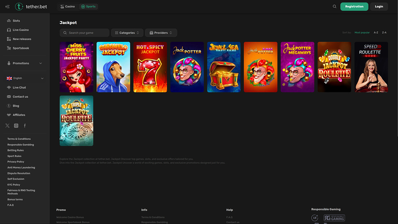 Tether Bet Casino — Jackpot games