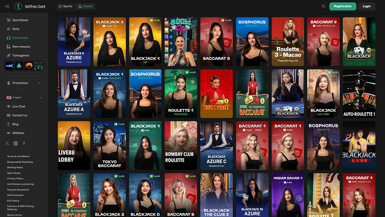 Tether Bet Casino — Live dealer lobby