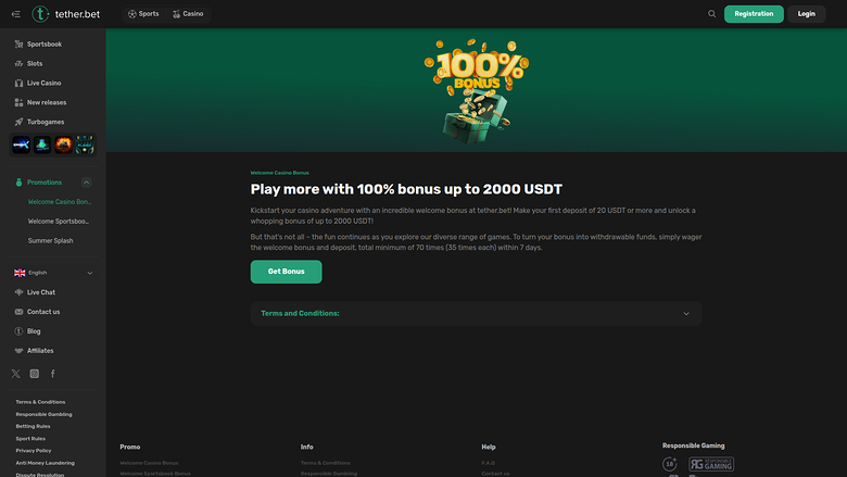 Tether Bet Casino — Promotions page