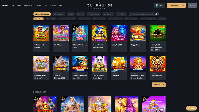 The Club House Casino — Games lobby