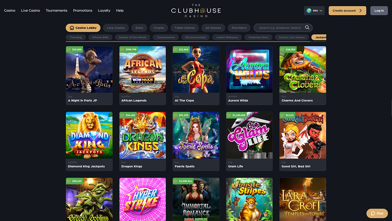 The Club House Casino — Jackpot games
