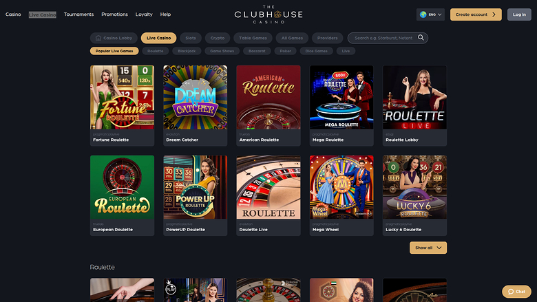 The Club House Casino — Live dealer lobby