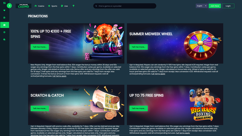 The Online Casino — Promotions page
