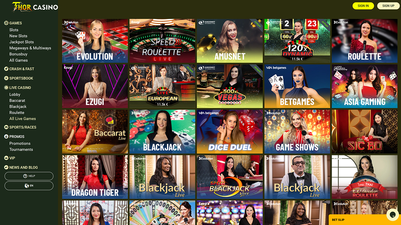 Thor Casino — Live dealer lobby