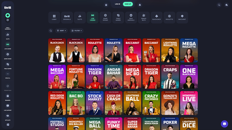 Thrill Casino — Live dealer lobby
