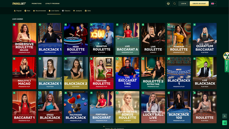 Thrillbet Casino — Live dealer lobby