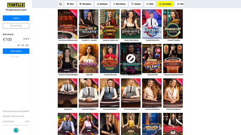 Thrills Casino — Live dealer lobby