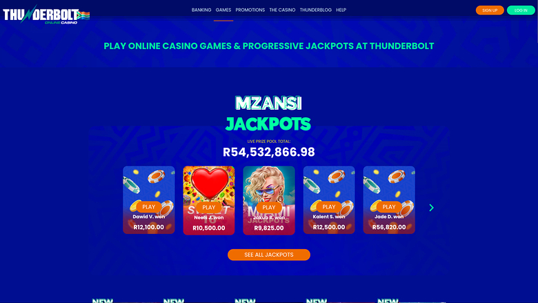 Thunderbolt Casino — Jackpot games