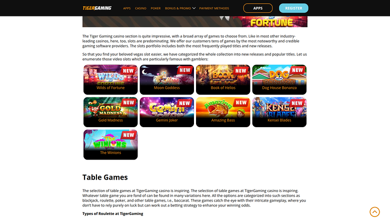 TigerGaming Casino — Games lobby