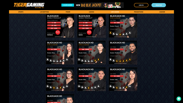 TigerGaming Casino — Live dealer lobby