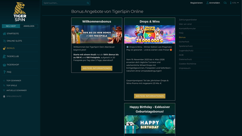 TigerSpin Casino — Promotions page