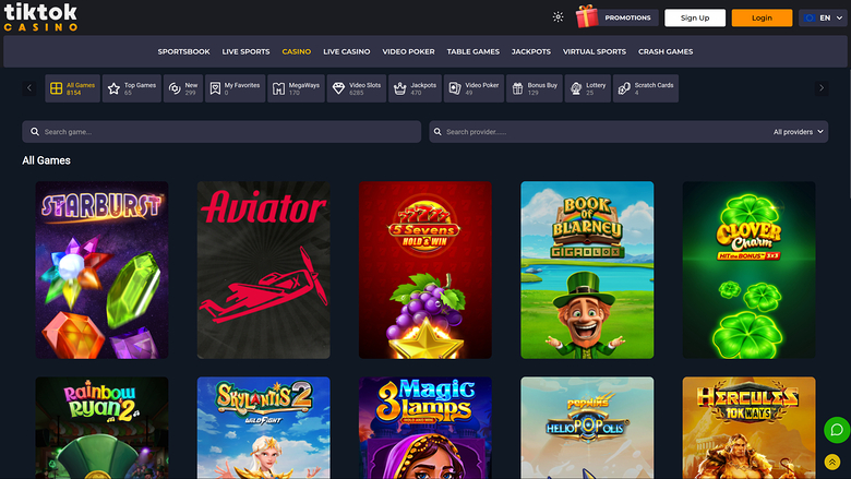 TikTok Casino — Games lobby