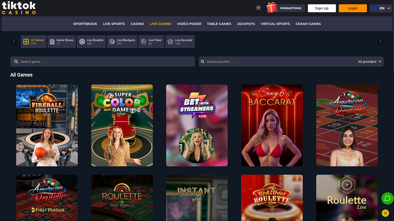 TikTok Casino — Live dealer lobby