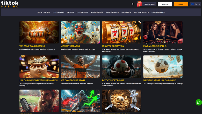 TikTok Casino — Promotions page