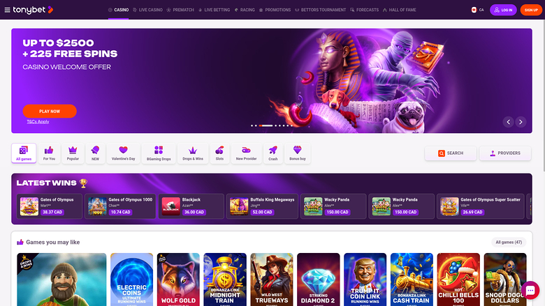 TonyBet Casino — Homepage