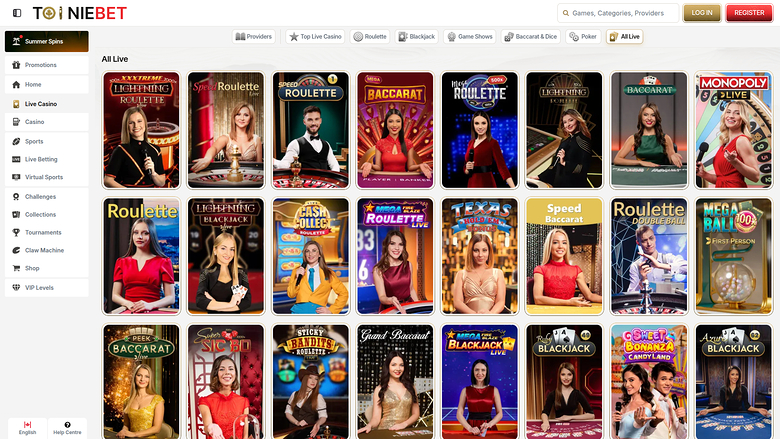 ToonieBet Casino — Live dealer lobby