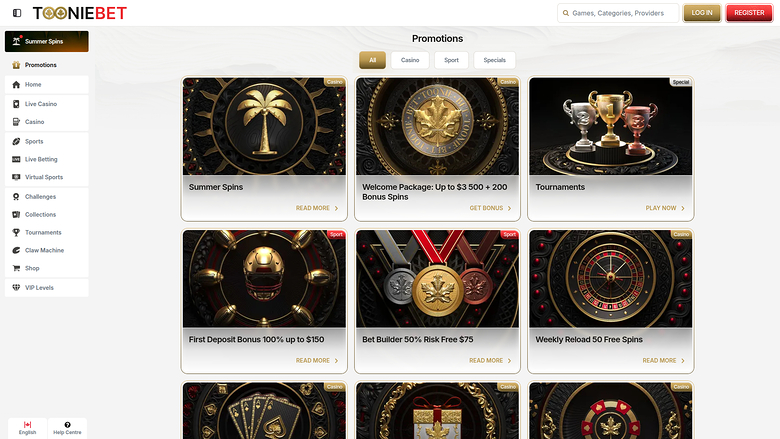 ToonieBet Casino — Promotions page