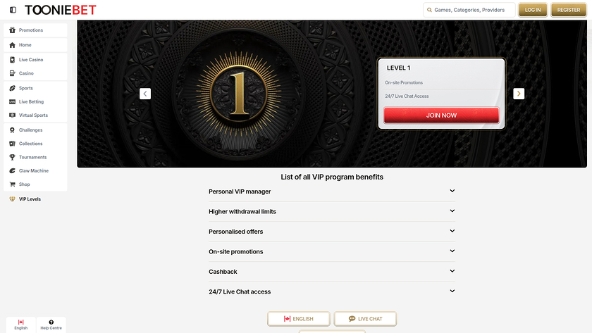 ToonieBet Casino — VIP section